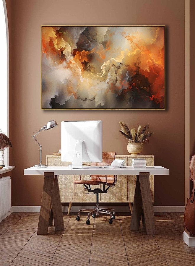 VHMING Abstract Wall Art Framed Ready to Hang Home Decor Orange White Artwork Wall Art Prints Canvas Painting Large Size for Living Room Bedroom Office Decoration 20"x40" - Image 3